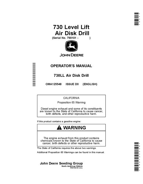 John Deere 730 Level Lift Air Disk Drill Oma125548 Operators And