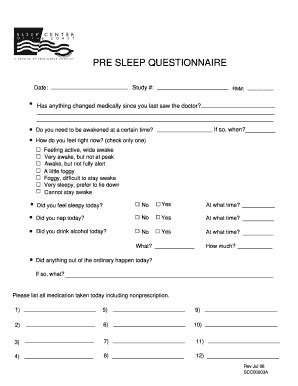 Fillable Online Support Providencehospital Pre Sleep Questionnaire