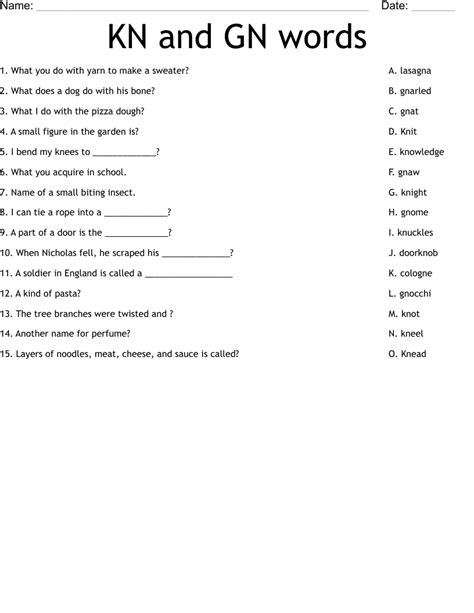 Kn And Gn Words Worksheet Wordmint Worksheets Library