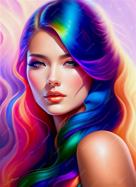 Premium Photo Beautiful Woman With Colorful Hair Ai Generated Art