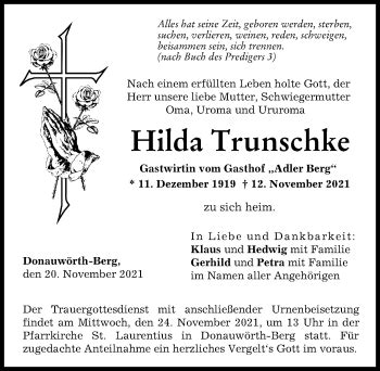 Traueranzeigen von Hilda Trunschke Allgäuer Zeitung