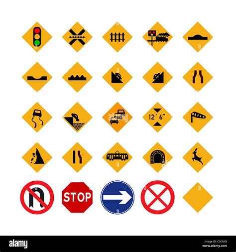 Illustrated set of amber traffic signs; isolated on white background Stock Photo - Alamy