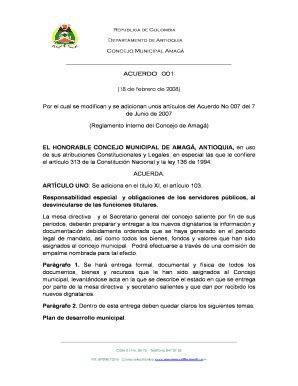 Fillable Online Amaga Antioquia Gov EL HONORABLE CONCEJO MUNICIPAL DE