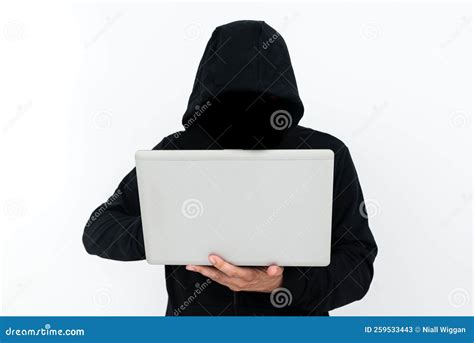 Man Standing With Laptop Presenting Cyber Security Businessman