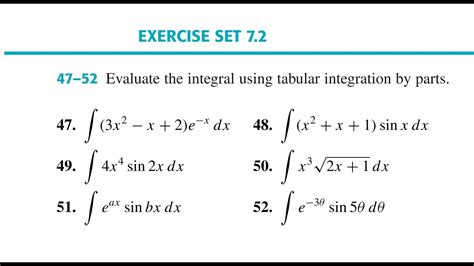 Calculus Ex 72 Questions 47 52 Tabular Method Of Integration By