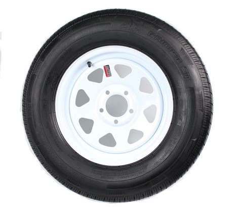 Trailer Tire On Rim St20575r15 Lrc 5 Bolt Hole Steel White Striped