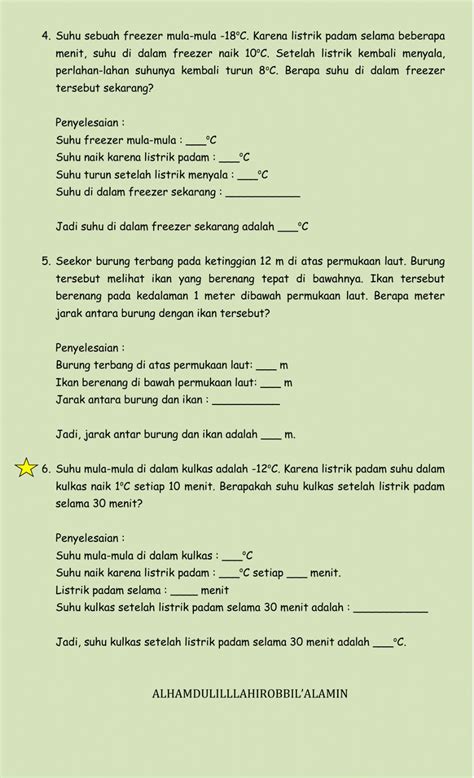 Soal Cerita Bilangan Bulat Worksheet