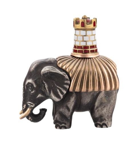 Sold Price A RUSSIAN FABERGE GOLD AND SILVER ELEPHANT TOPPED BY AN