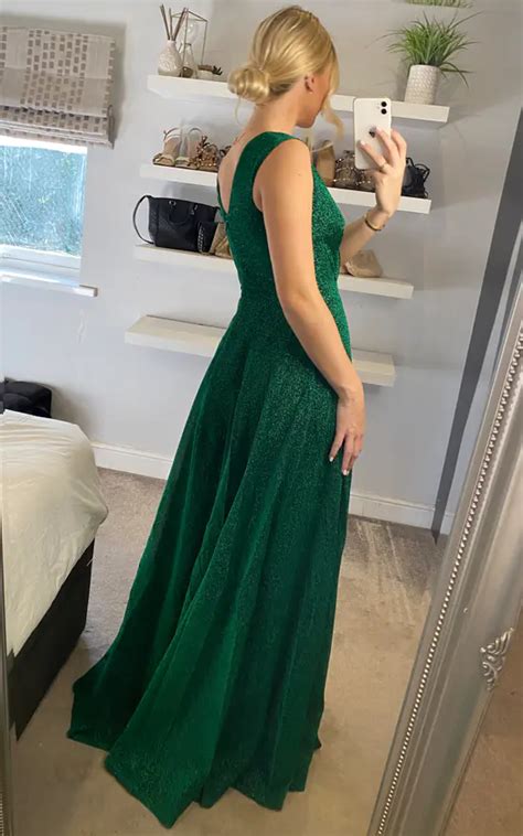 Crossover Lurex Glitter Maxi Dress In Emerald Goddiva Silkfred