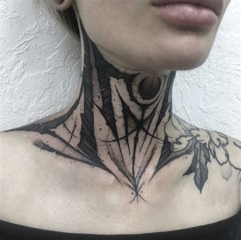 Black and White Tattoos | Throat tattoo, Neck tattoos women, Full neck ...