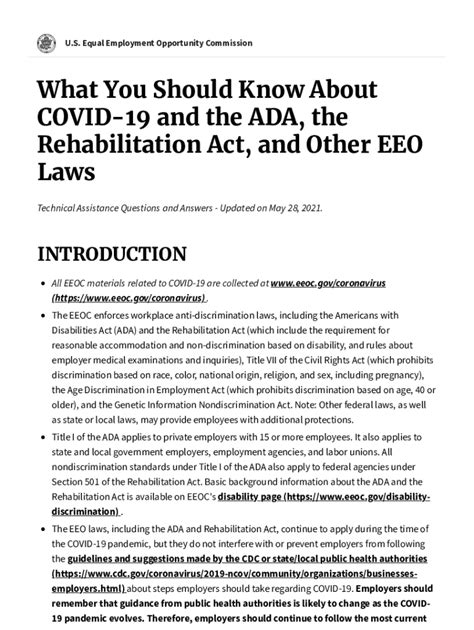 Fillable Online Eeoc Updates Covid Guidance Following End Of The