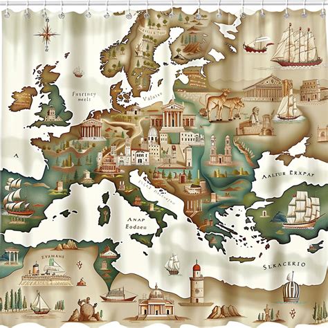 Roman Empire Map Shower Curtain With Detailed Illustrations Of Iconic