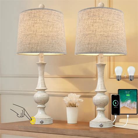 PORTRES 25 5 Retro USB A C Charging Ports 3 Way Dimmable Table Lamp