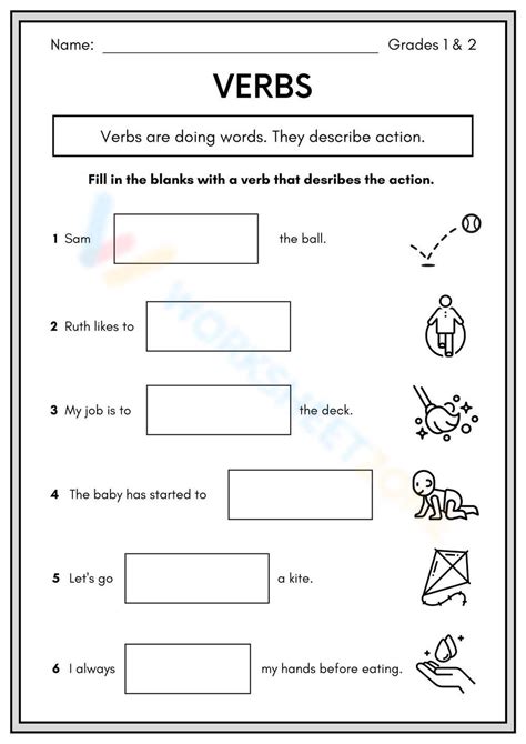 Identifying Verbs Worksheet For Grade 1 2 Identify Action Verbs Worksheets Library