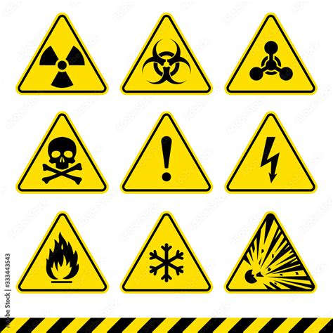 warning signs set danger icons radiation sign biohazard sign toxic