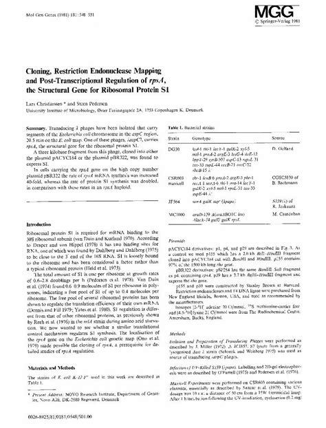 (PDF) Cloning, restriction endonuclease mapping and post-transcriptional regulation of rpsA, the ...