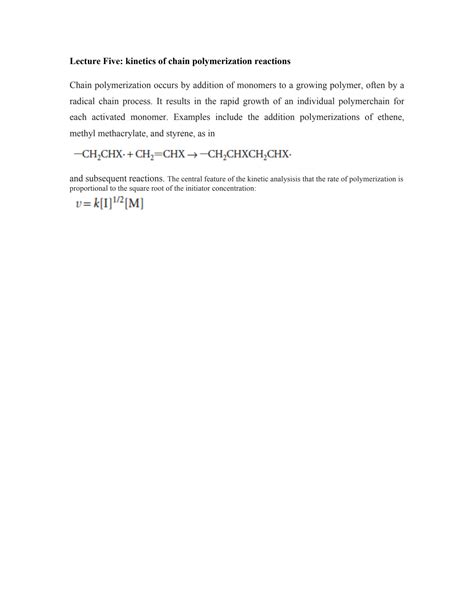 Solution Kinetics Of Chain Polymerization Reactions Studypool