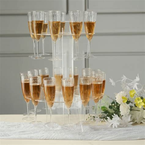 Tier Round Clear Acrylic Champagne Glasses Flutes Display Stand