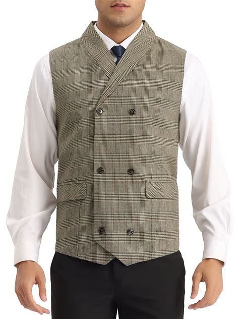 Lars Amadeus Plaid Waistcoat For Men S Slim Fit Shawl Lapel Double