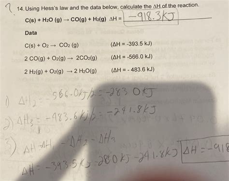 Solved 14 Using Hesss Law And The Data Below Calculate