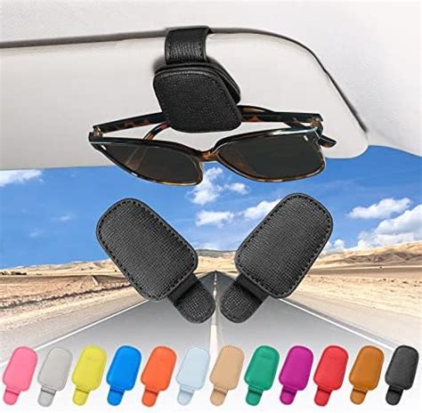 Compuda Packs Sunglasses Holder For Car Visor Genuine Leather Car