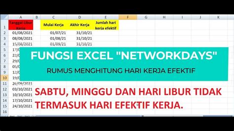 Cara Menghitung Hari Kerja Efektif Fungsi Excel Networkdays Youtube