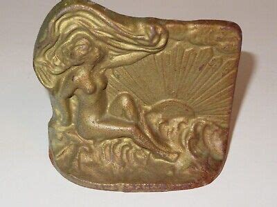 Art Deco Style Cast Metal Door Stop Or Bookend Naked Woman With Sunrise