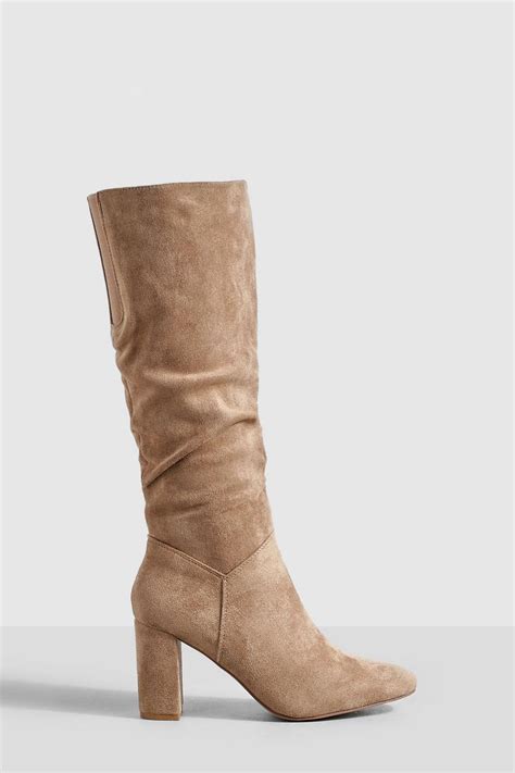 Slouchy Block Heel Knee High Boots Boohoo Uk