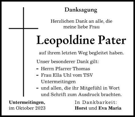 Traueranzeigen von Leopoldine Pater Allgäuer Zeitung