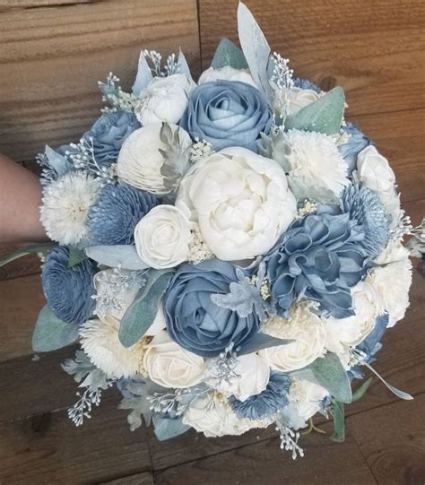 Bouquet Dusty Slate Steel Blue Sola Wood Flower Faux And Dried Flower