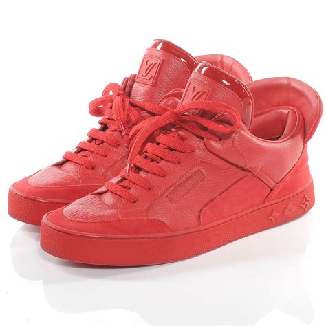 LOUIS VUITTON Leather Don Sneakers Red 8.5 50680