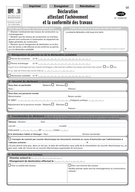 Formulaires disponibles Déclaration de fin de chantier cerfa