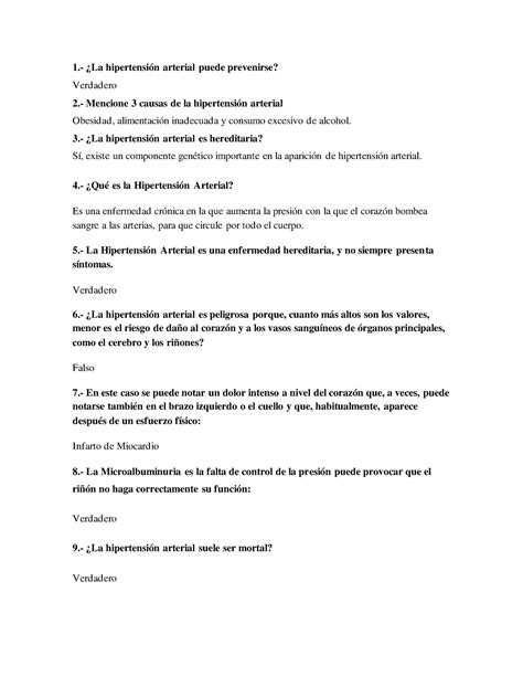 Preguntas pato II 1 La hipertensión arterial puede prevenirse