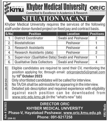 Khyber Medical University KMU Jobs 2023