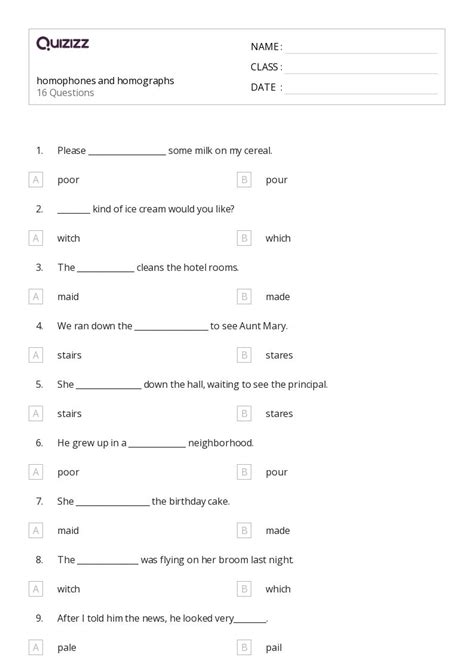 Homophones And Homographs Worksheets For Rd Grade On Quizizz