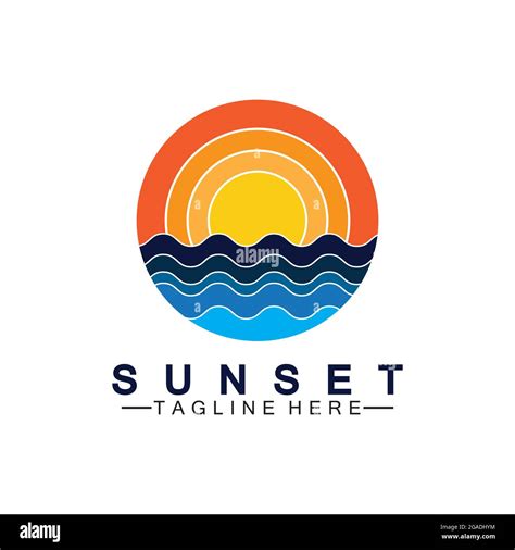 Sunset Beach Logo Symbol Vector Illustration Design Template Stock