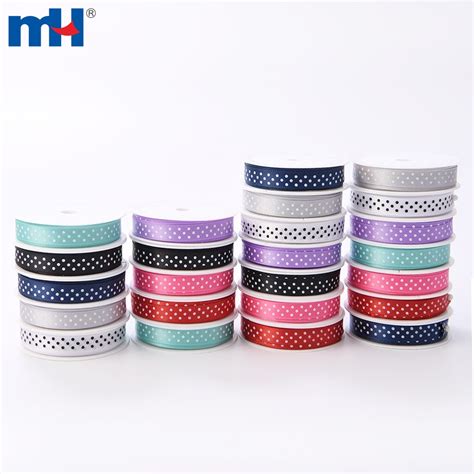 12mm Wide Woven Edge Polka Dot Single Faced Satin Ribbon