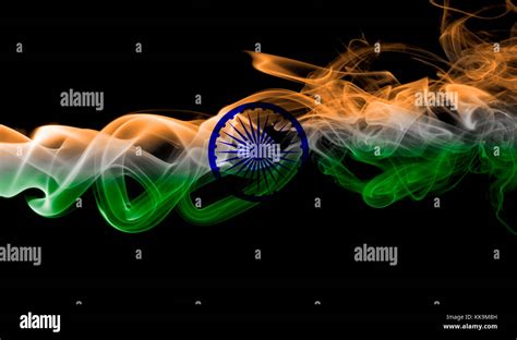 National Smoke Flag Of India Isolated On Black Background Stock Photo