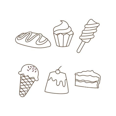 Hand Drawn Dessert Vector Hd Png Images Set Of Dessert Line Art Hand