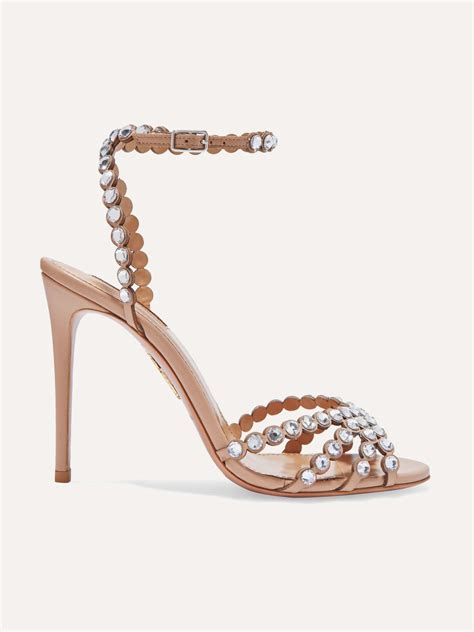 Aquazzura Tequila 105 Crystal Embellished Leather Sandals Net A Porter