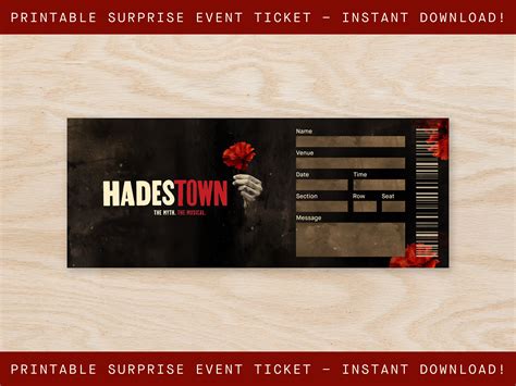 Printable Hadestown Broadway Surprise Ticket Musical Collectible