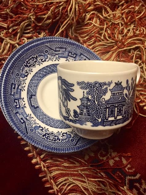 Vintage Churchill Blue Willow China Tea Cup and Two Saucers - Etsy