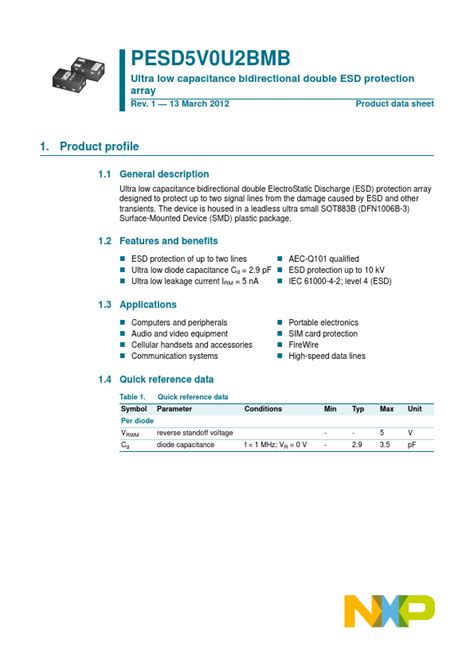 Pesd V U Bmb Nxp Array Hoja De Datos Ficha T Cnica Distribuidor