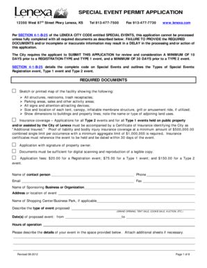 Fillable Online SPECIAL EVENT PERMIT APPLICATION City Of Lenexa Fax