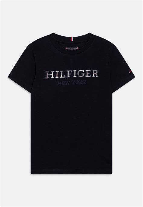 Tommy Hilfiger Logo Tee Print T Shirt Desert Skydark Blue Zalando