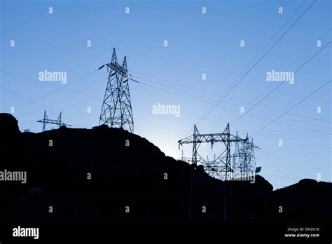 Electric pylon silhouette - Nevada USA Stock Photo - Alamy