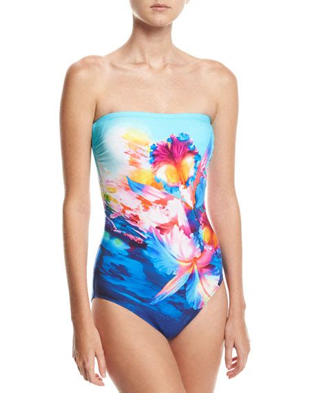 Gottex Hawaii Bandeau One Piece Swimsuit Blue Multi