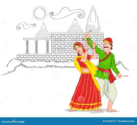 Gujarati Couple In Traditional Costume Of Gujarat, India Cartoon Vector ...