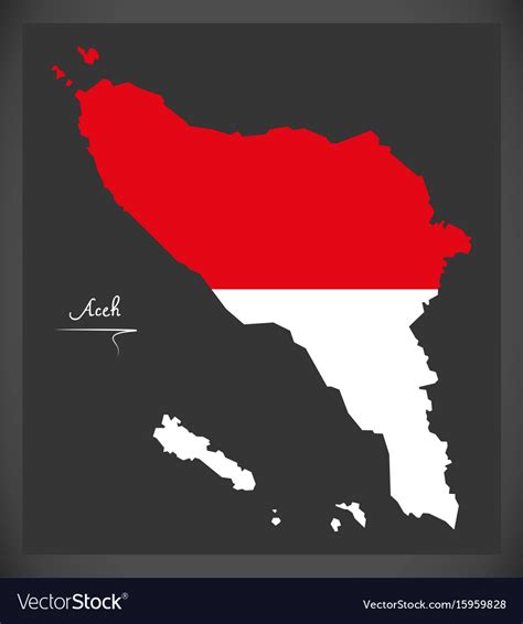 Aceh indonesia map with indonesian national flag Vector Image