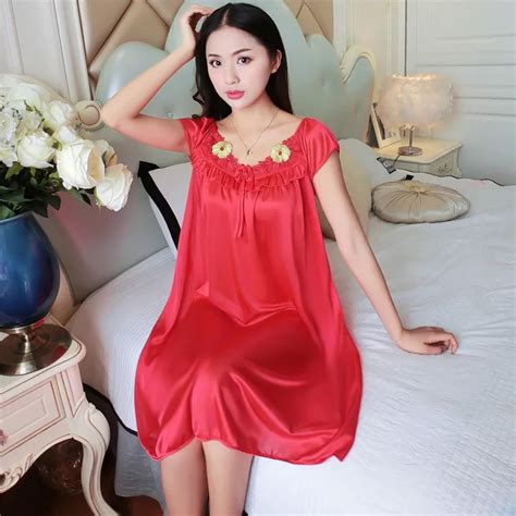 Big Yards Sexy Silk Nightgown Women Short Sleeve Nightwear Hot Sex